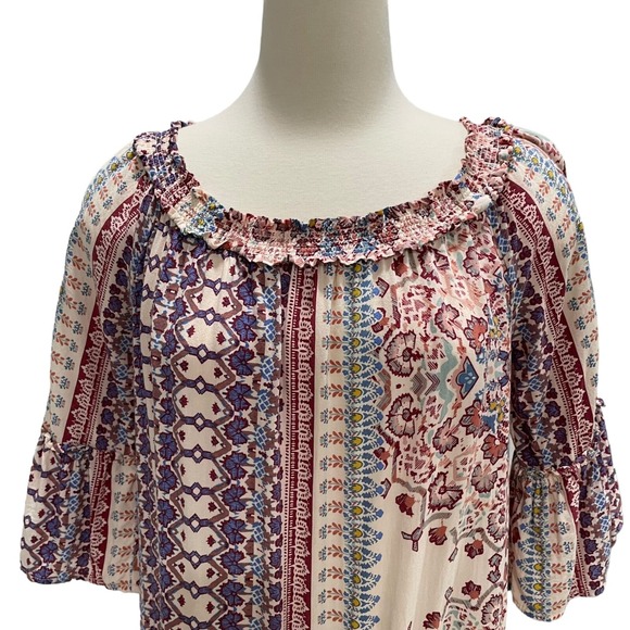 Boho Chic I.N.N.Y. Patchwork Print Dress Ruffled Neckline 3/4 Sleeves S Cottage - Picture 8 of 11